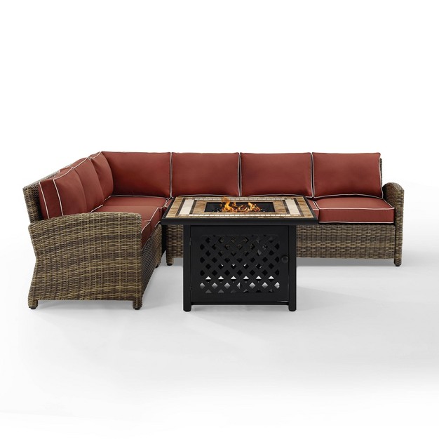 Bradenton 5pc Outdoor Wicker Sectional Set With Fire Table Crosley