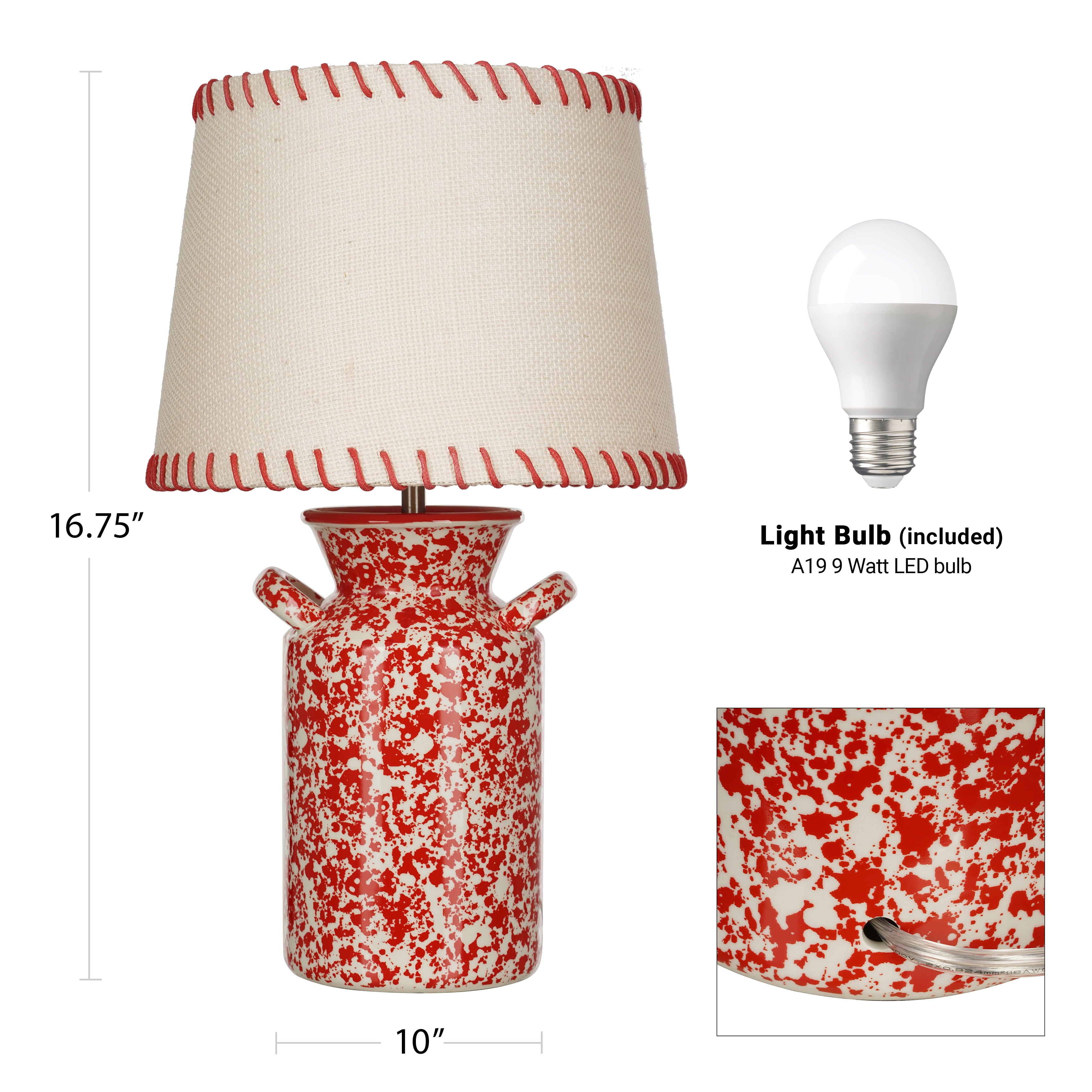 The Pioneer Woman Country Splatter Table Lamp, Red Finish with LED Bulb Included