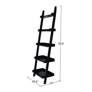 International Concepts 75.5 in. Black Wood 5-shelf Ladder Bookcase SH67-2660