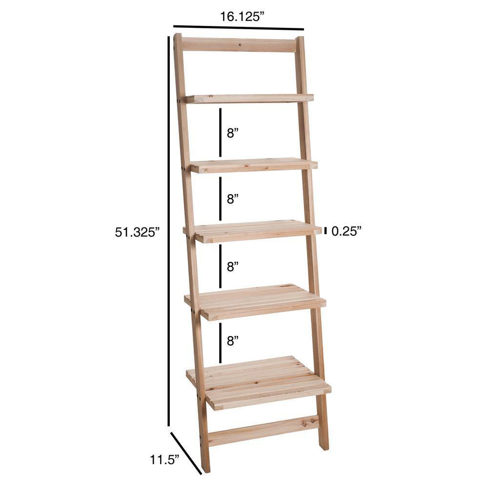 Lavish Home 51.32 in. Natural Wood 5-shelf Ladder Bookcase with Unfinished Wood W050036