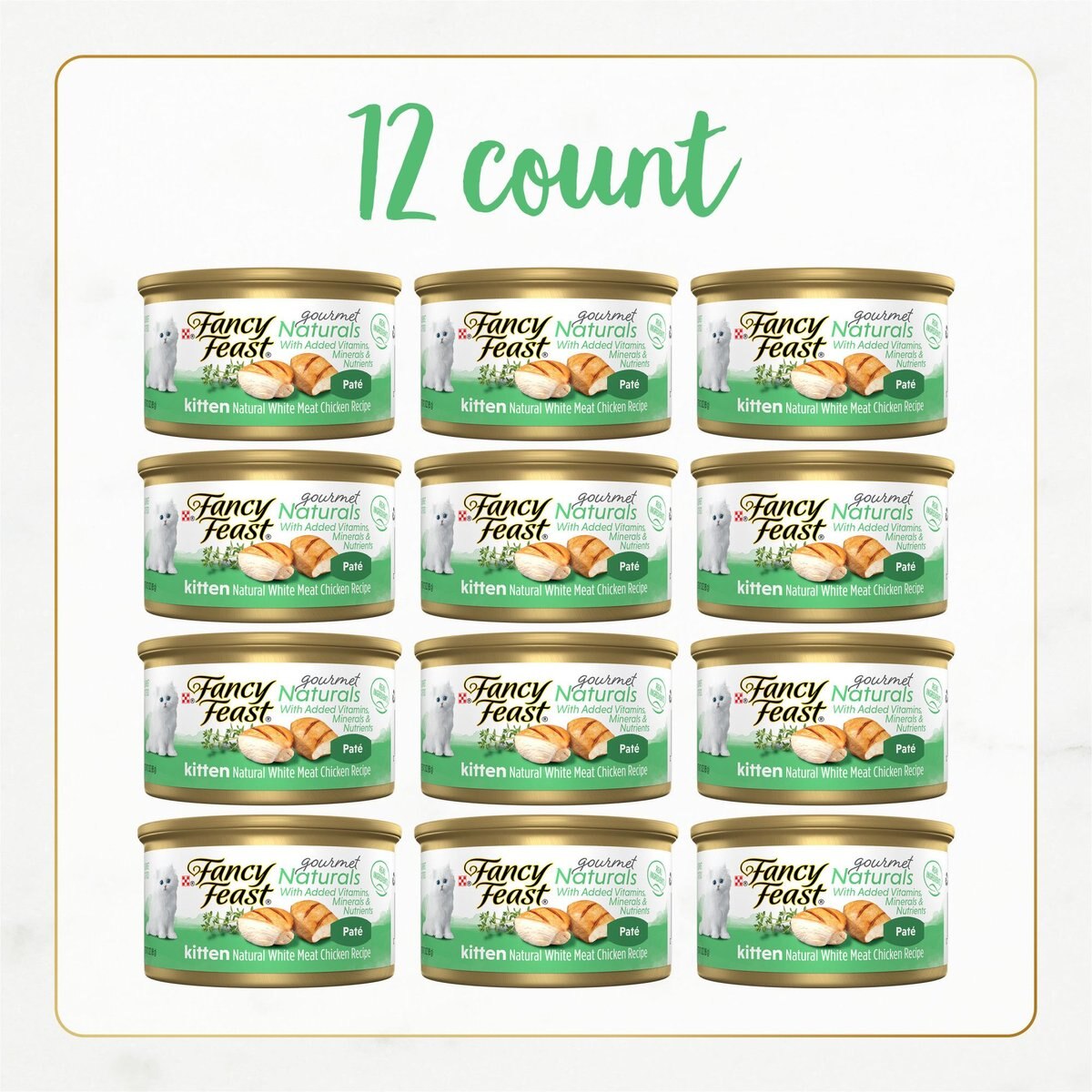 Fancy Feast Gourmet Naturals White Meat Chicken Recipe Grain-Free Pate Kitten Canned Cat Food， 3-oz can， case of 12