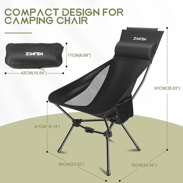 Portable Camping Chair with Headrest and Storage bag，Lightweight Foldable Chair