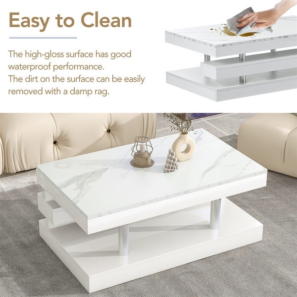 2-Tier Coffee Table with Silver Metal Legsand High-gloss UV Surface