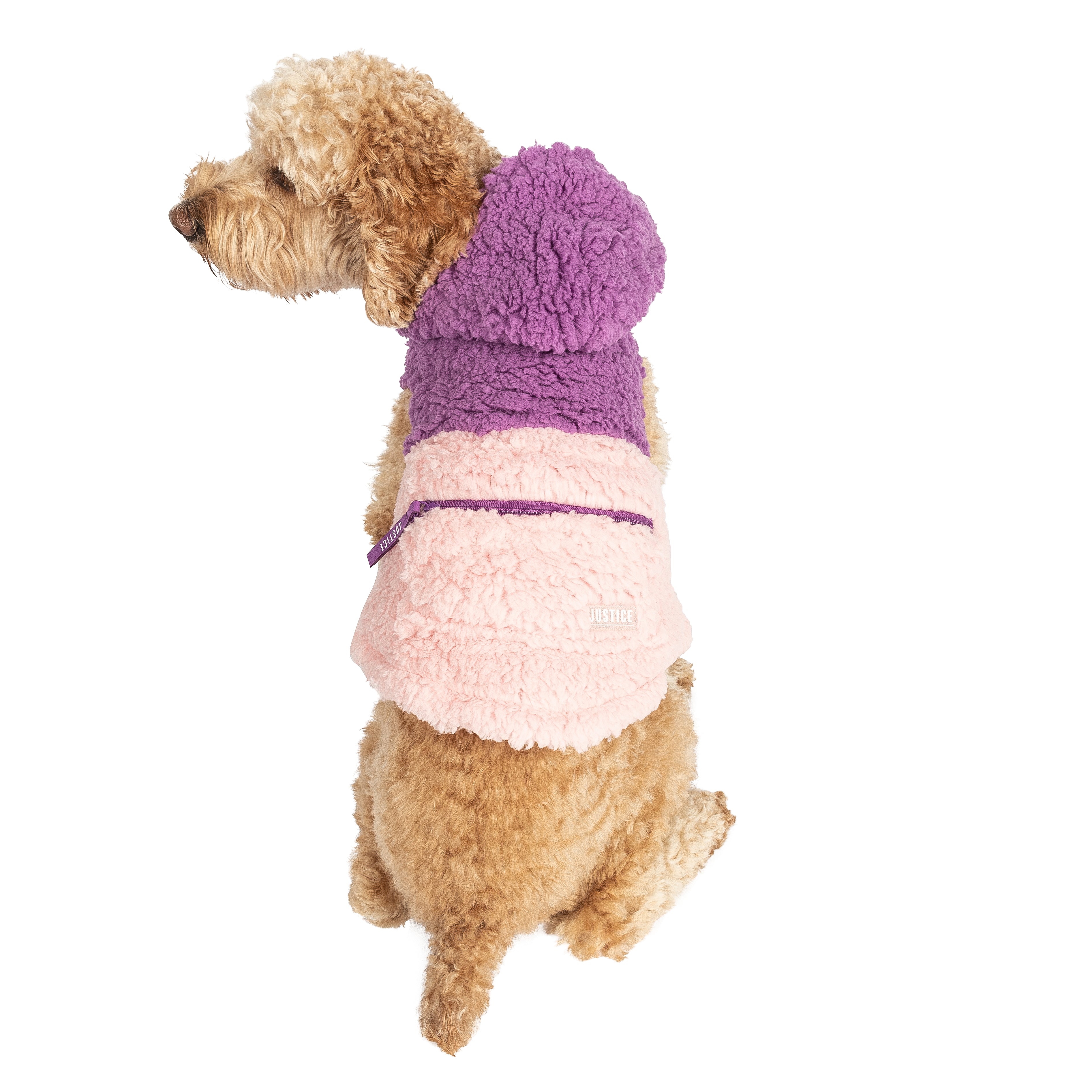 Justice Pet Polyester Sherpa Dog Hoodie With Zip Pocket， Tonal Pink， XS