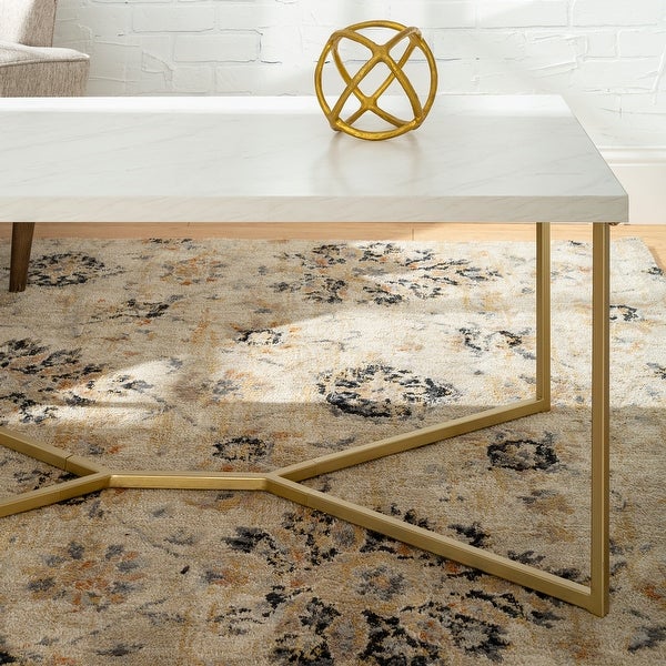 Diana Y-Leg Coffee Table， White Faux Marble/Gold