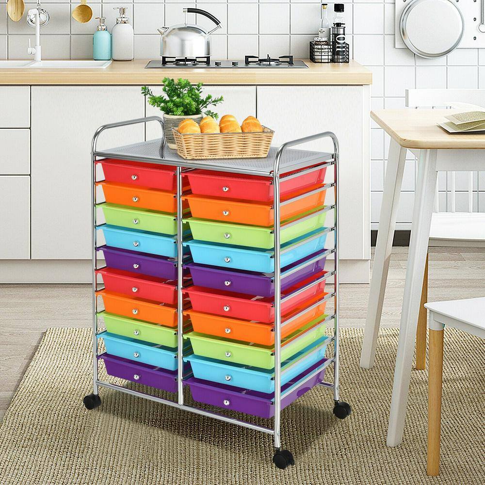 Boyel Living 20 Plastic Drawers Multi-Color Storage Rolling Cart Studio Organizer HYSN-56501RB