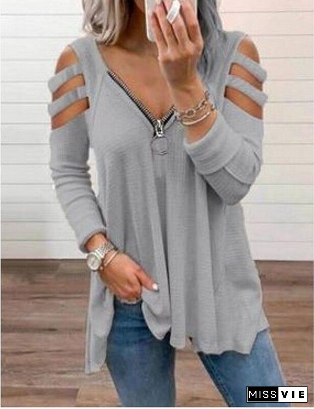 NewSexyWomen's StraplessZipper V-neckShirtInSpringAndSummerOfPlusSizeWomenClothingLinenShirtWomenBlouses