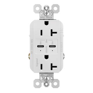 Legrand radiant 20 Amp 125-Volt Tamper-Resistant Duplex Outlet with Ultra-Fast PLUS Power Delivery USB CC White TR20USBPDW