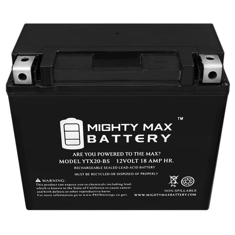 MIGHTY MAX BATTERY 12-Volt 18 Ah 270 CCA Rechargeable Sealed Lead Acid (SLA) AGM Powersport Battery YTX20-BS