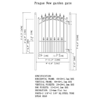 ALEKO Prague Style 4 ft. x 5 ft. Black Steel Pedestrian Fence Gate PGPRA-HD