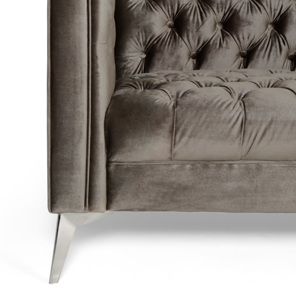 Roxanne Tufted Velvet 3 Seat Sofa   Midcentury   Sofas   by GDFStudio  Houzz