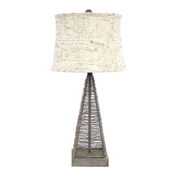 15 x 13 x 28.5 Tan Industrial Metal With Gentle Linen Shade - Table Lamp - 15 x 13 x 28.5