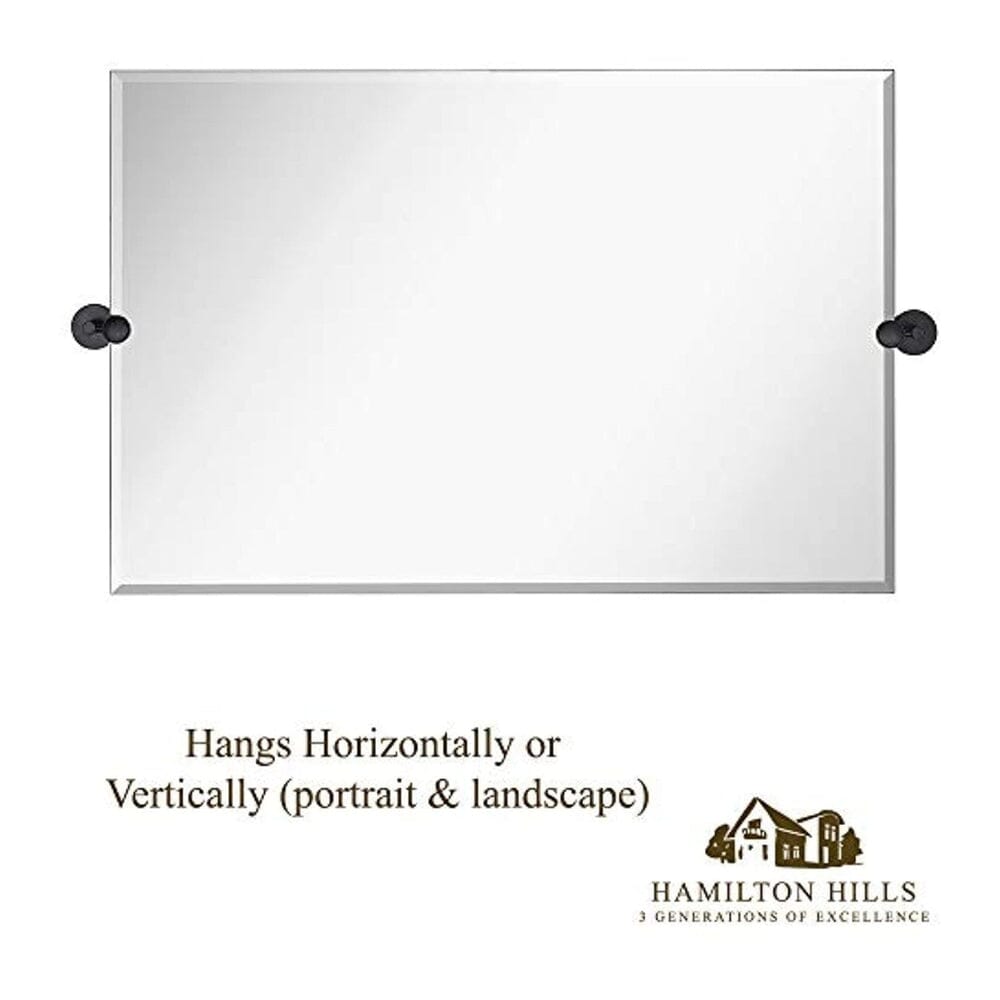 Large Tilting Pivot Rectangle Mirror with Matte Black Wall Anchors 24