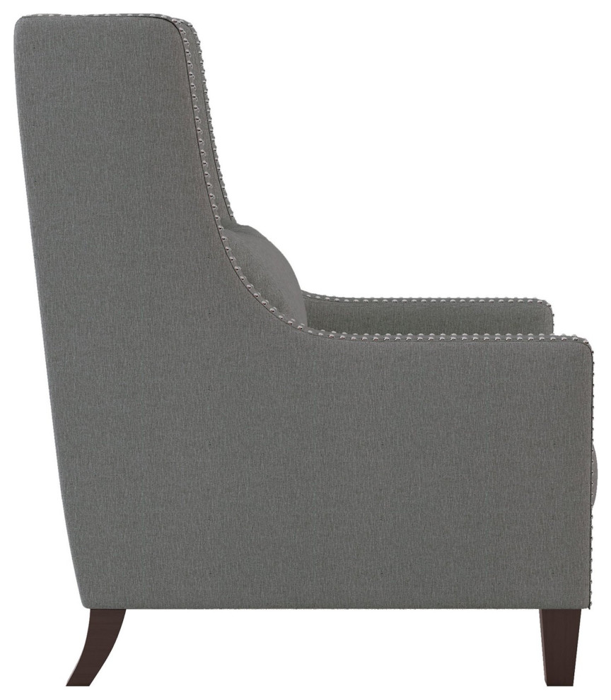 Elegant Accent Chair  Gray Textured Upholstered Seat With Sloped Arms  Nailhead   Transitional   Armchairs And Accent Chairs   by Declusia  Houzz