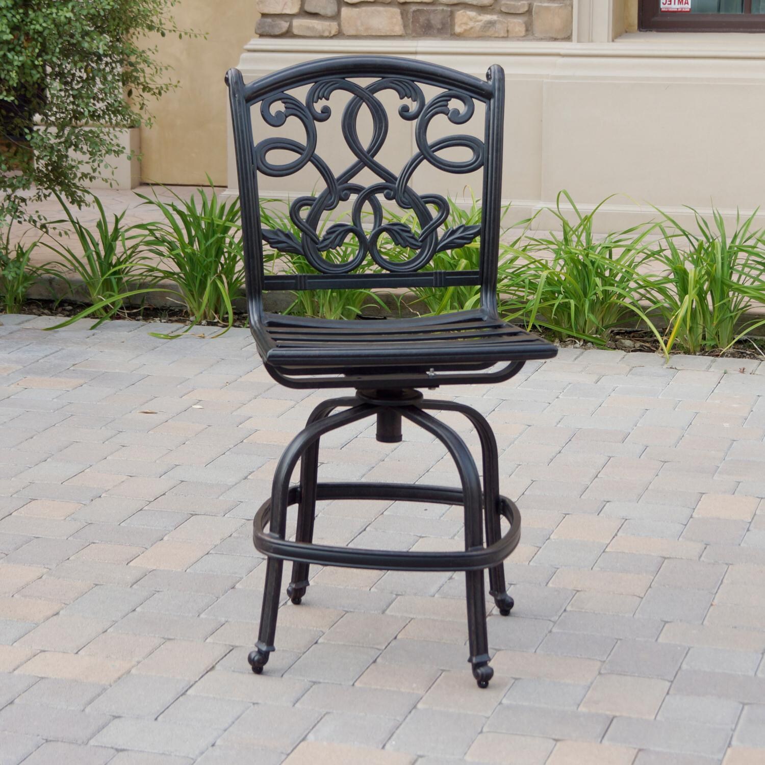 Darlee Santa Monica 4 Piece Cast Aluminum Patio Armless Counter Height Swivel Bar Stool Set W/ Sesame Cushions