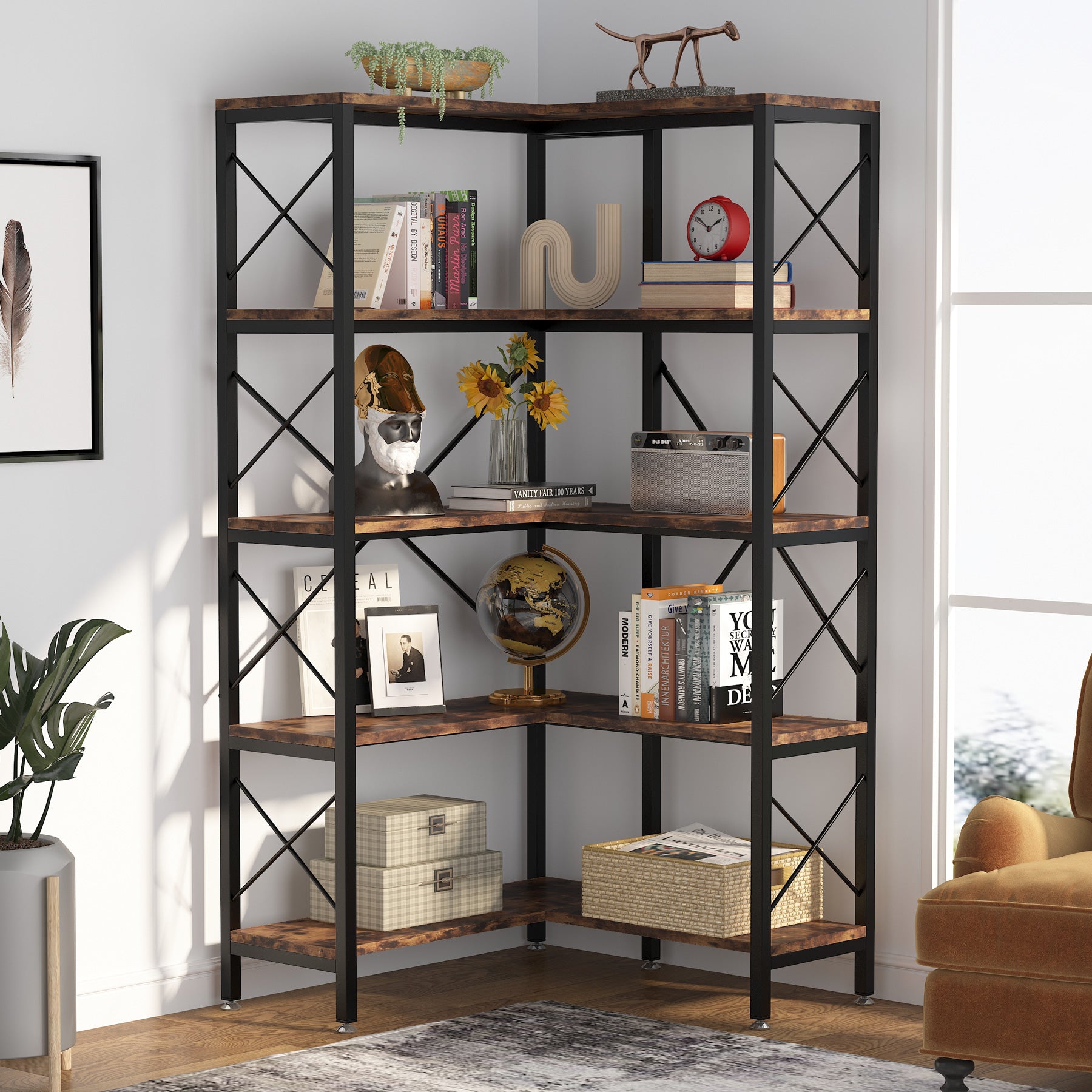 5-Shelf Corner Bookshelf, 65.7