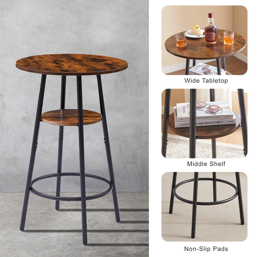 3 pcs Round Dining Bar Table Set with 2 Stool   Metal Frame (Set of 3)