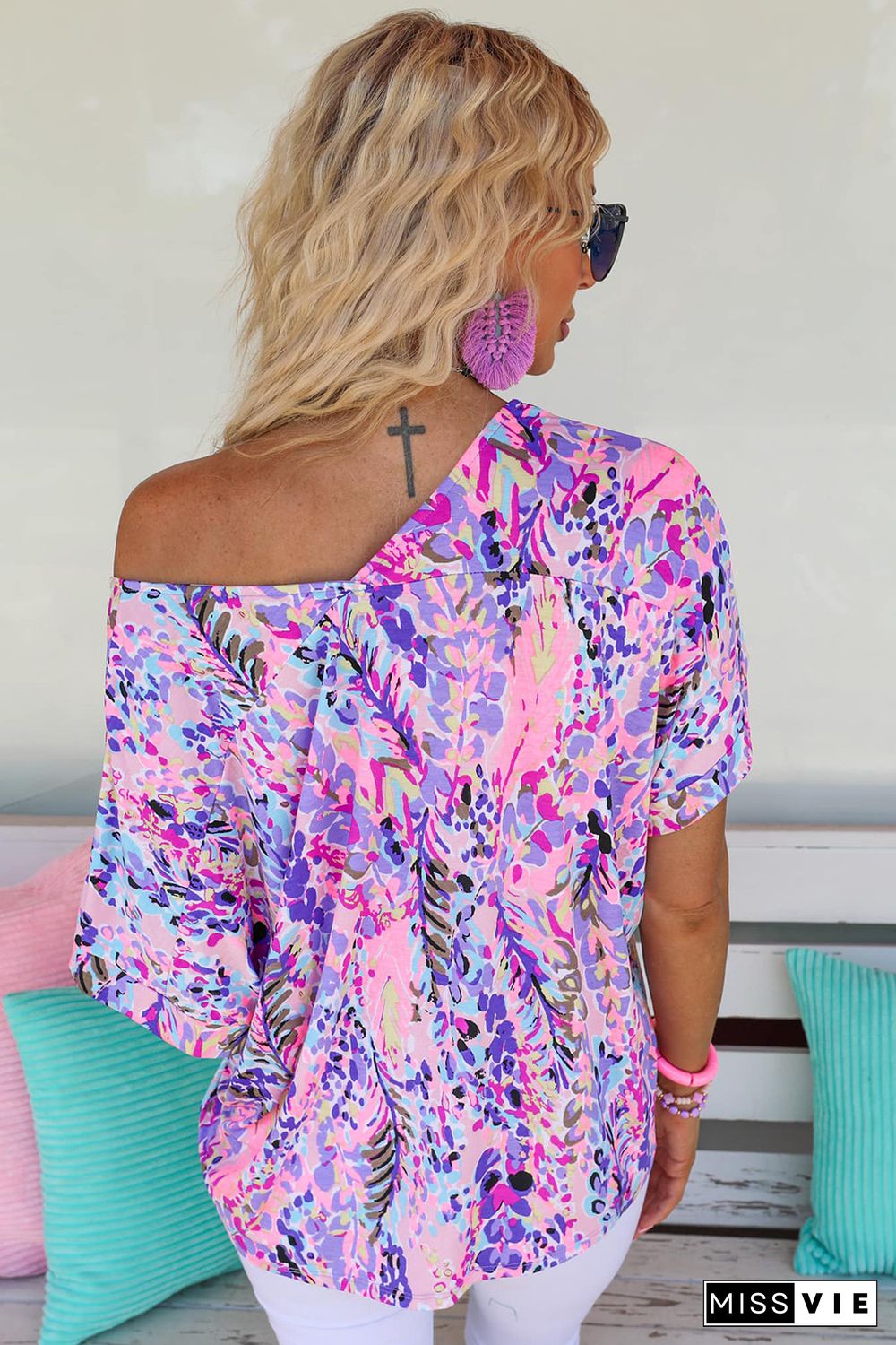 Pink Loose Painted Floral Tee