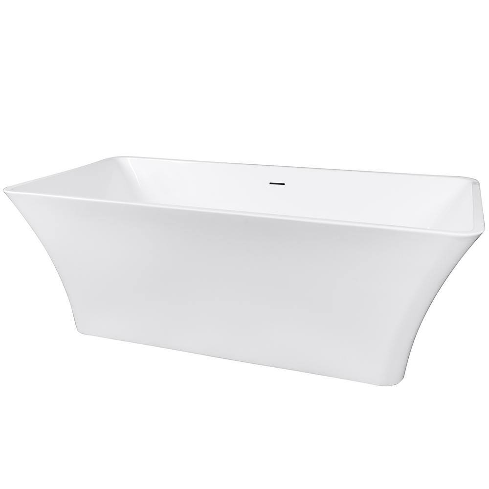 AKDY Freestanding Bathtub - 59 in. White Acrylic Bathtub - Modern Stand Alone Tub BT0127