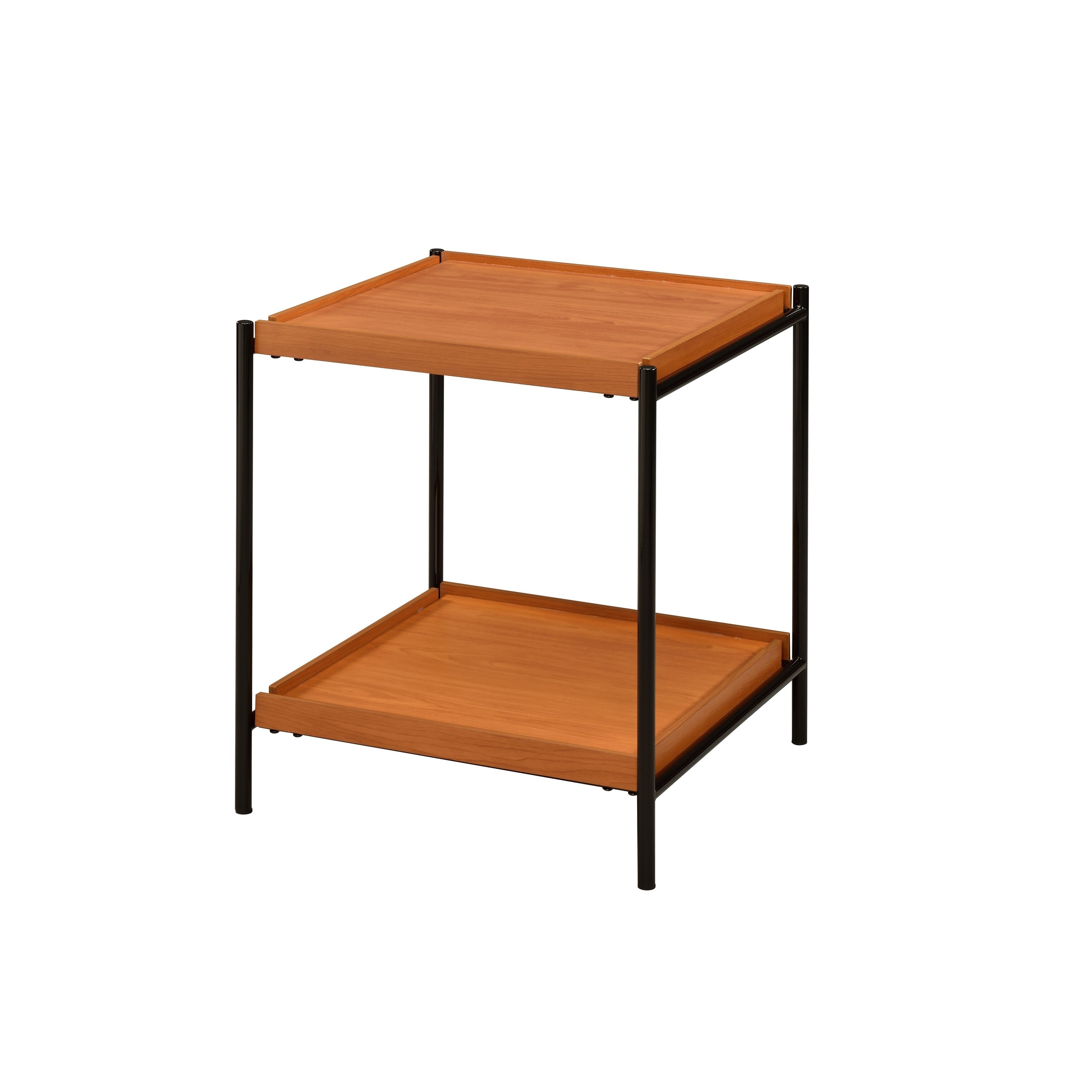 Rectangular Wooden Top Metal Frame End Table， Oak Brown and Black