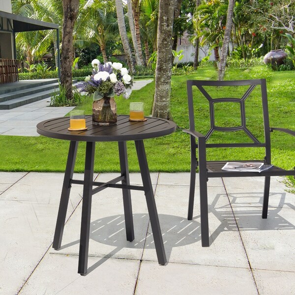 Outdoor 29 Inch Round Bistro Table with Powdercoated Iron Frame