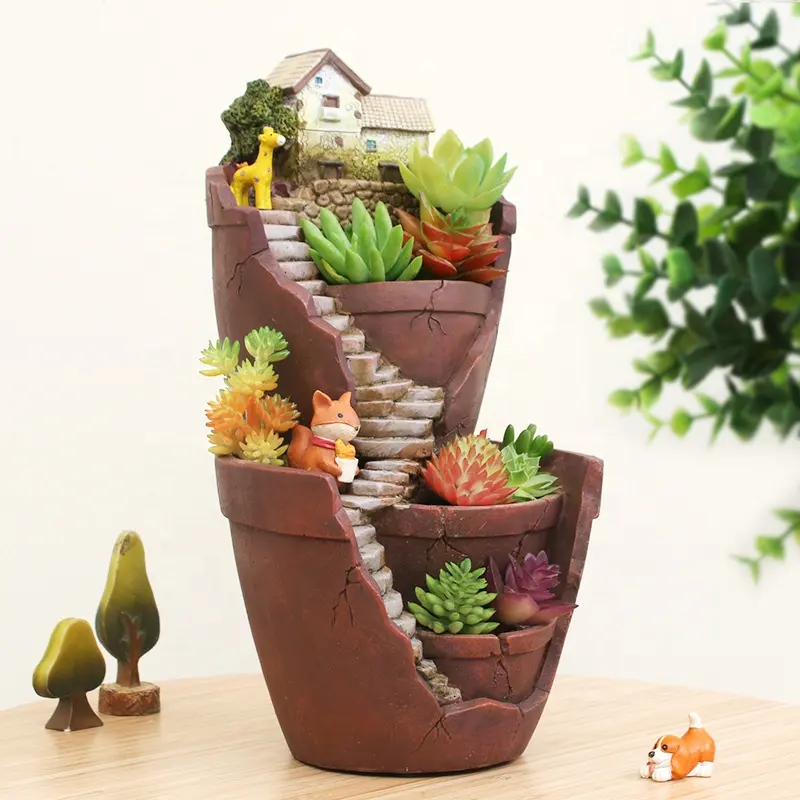 Continental Popular Ins Macetas Multistorey Fairy Tale Garden DIY Gift Friend Countryside Castle Succulent Plant Flower Pot