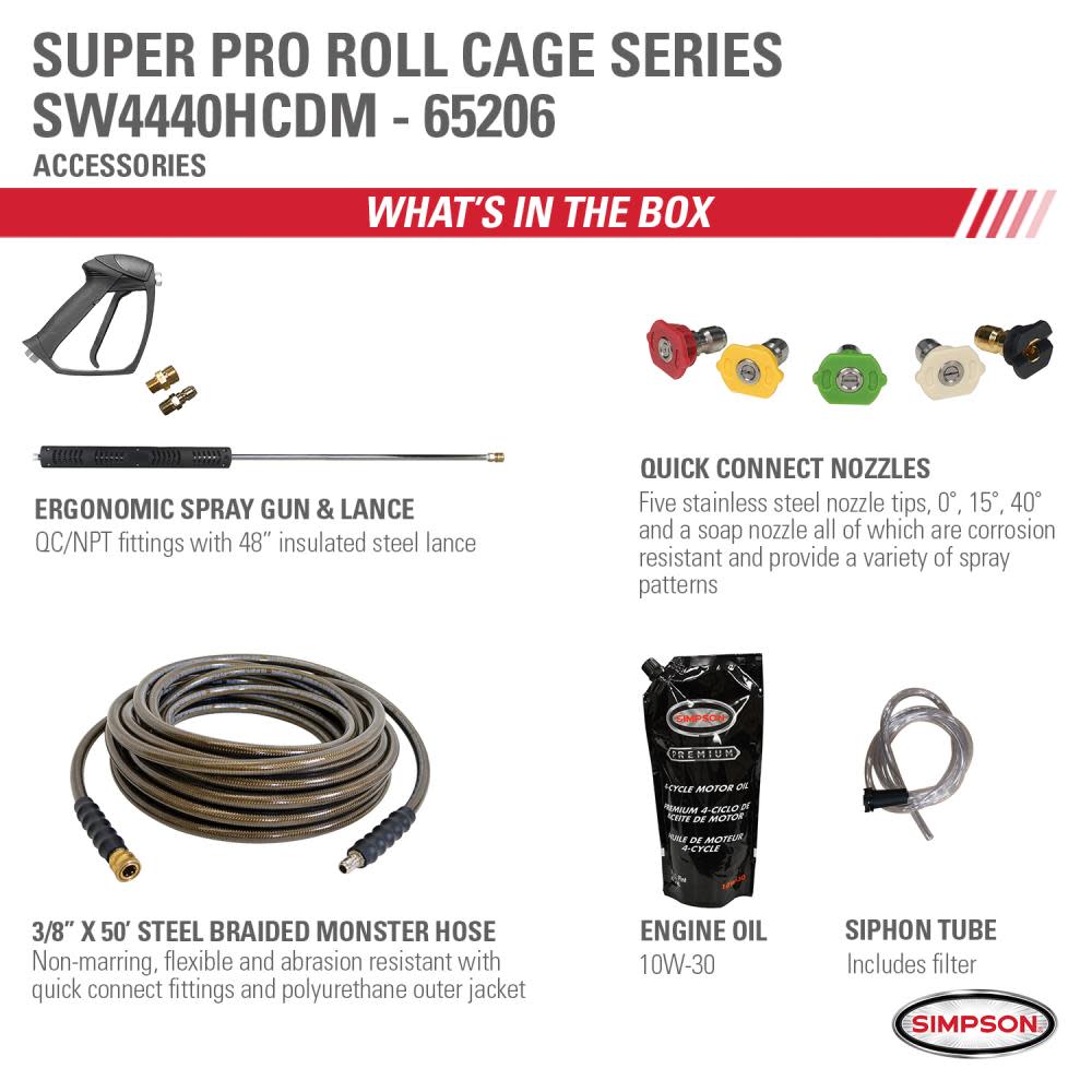 Simpson SuperPro Roll Cage Cold Water Professional Gas Pressure Washer 4400 PSI ;