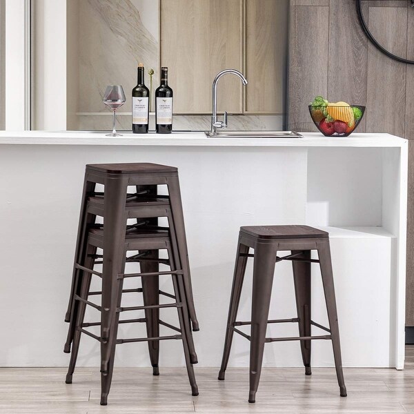 Andeworld Bar Stools 24 Inches ，Backless Bar Stools Set of 4