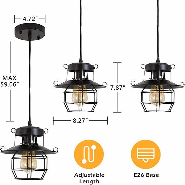 Vintage Farmhouse Pendant Light Rustic Metal Caged Pendant Lights Black Cage Hanging Lamp For Kitchen Island Entryway Bedrooms Living Room Barn，adjust