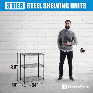 Fencer Wire Black 3-Tier Adjustable Height Wire Welded Steel Garage Storage Shelving Unit (24 in. W x 30 in. H x 14 in. D) RWW-CH24143BK