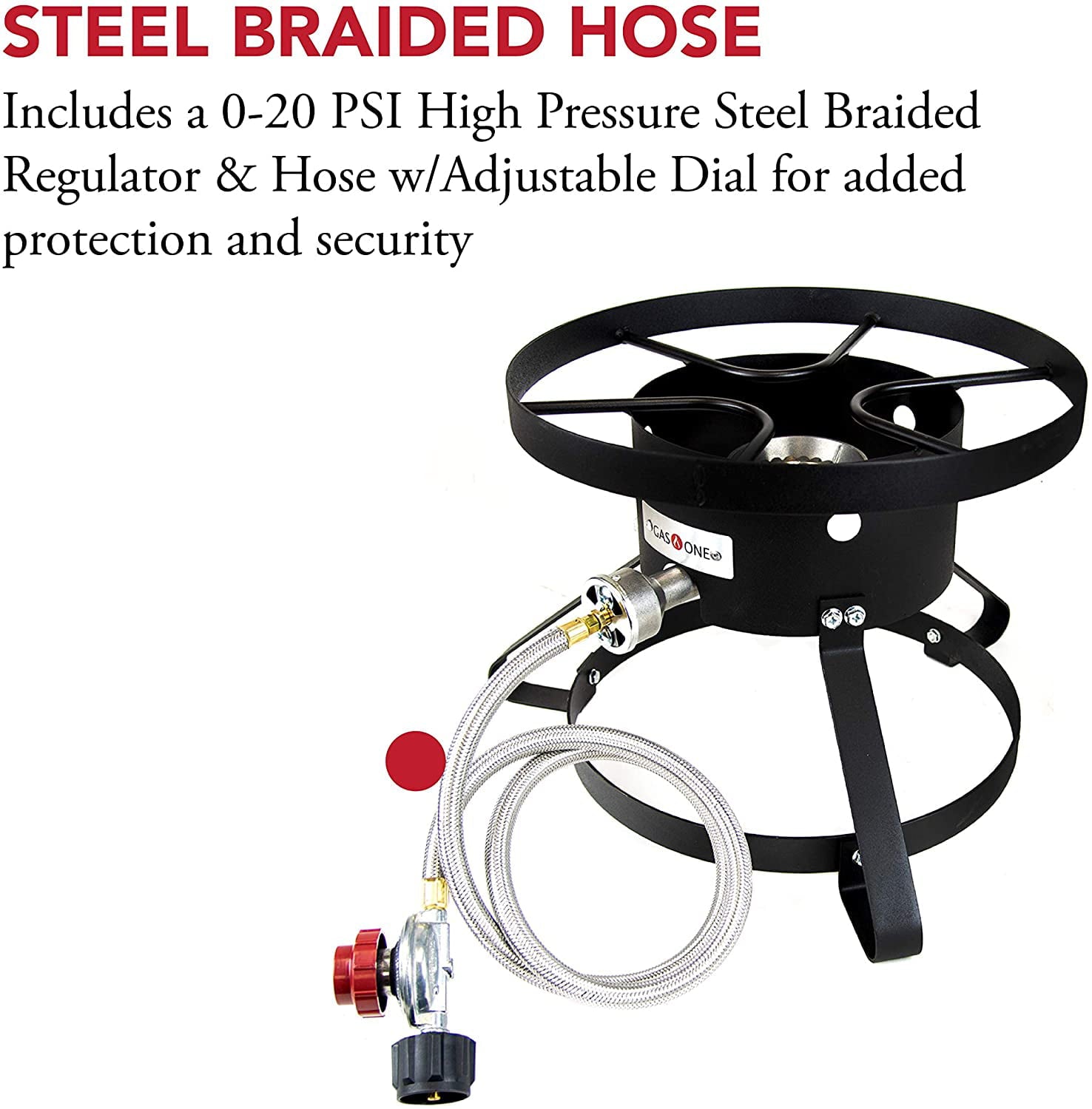 GasOne Propane Burner High Pressure Outdoor Cooker - 14.5" Wide with Steel Braided Propane Hose