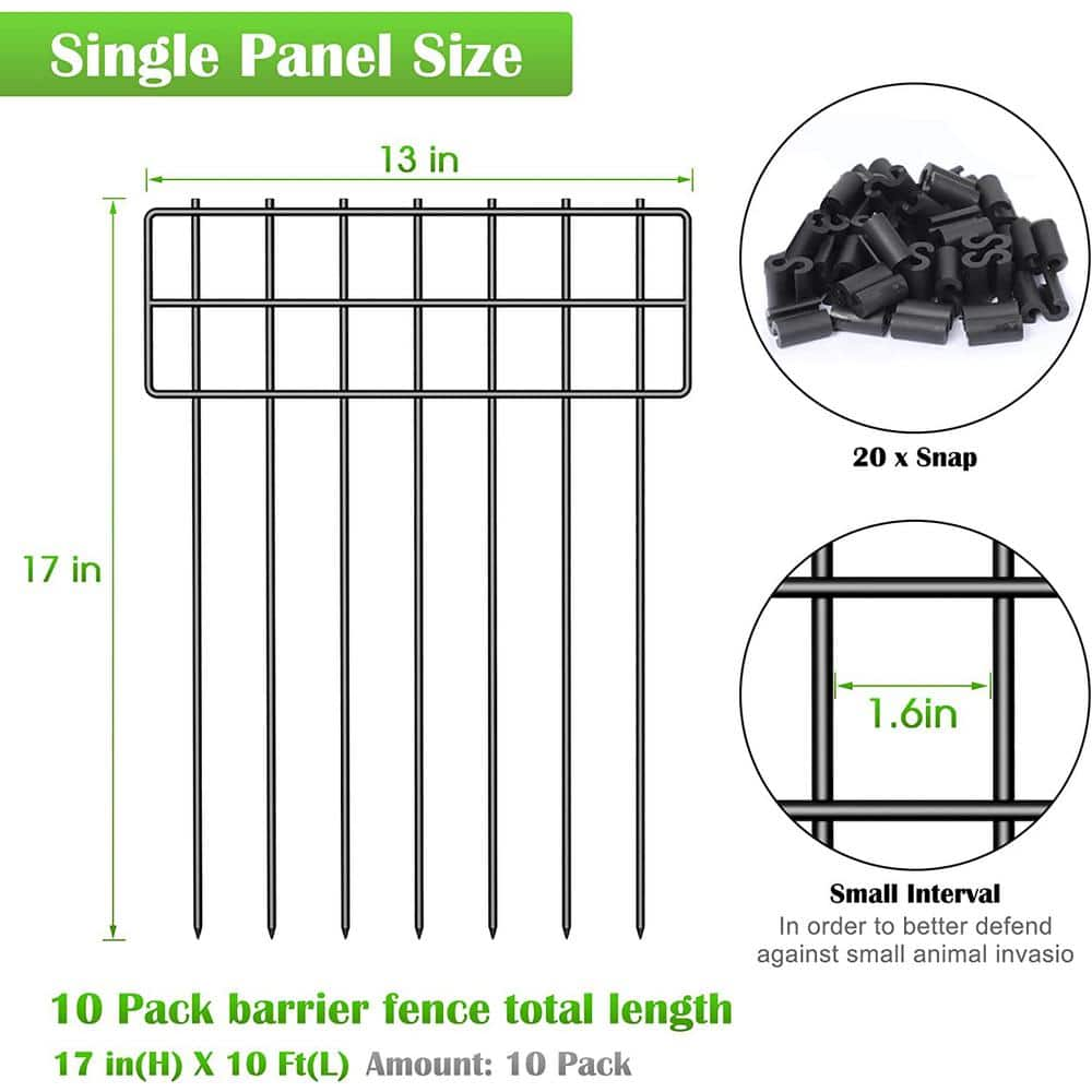 Oumilen 17 in. H x 10 ft. L Metal Garden Fencing Barrier Fence No Dig (10-Pack) LT-K275