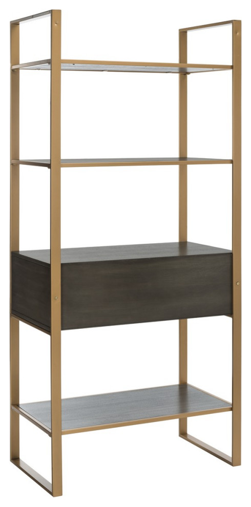 Lovell 4 Tier 1 Drawer Etagere/ Bookcase Gold/ Grey/ Oak   Contemporary   Bookcases   by Peachtree Fine Furniture  Houzz