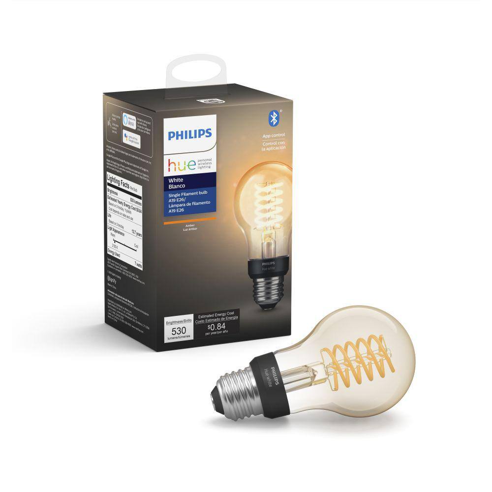 Philips Hue 40-Watt Equivalent A19 Smart LED Vintage Edison Soft White (2700K) with Bluetooth (1-Pack) 571109