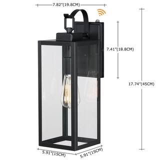 Pia Ricco 1-Light Matte Black Dusk to Dawn Sensor Hardwired Outdoor Lantern Wall Sconce Exterior Wall Fixture 1JAY-12151M-PC