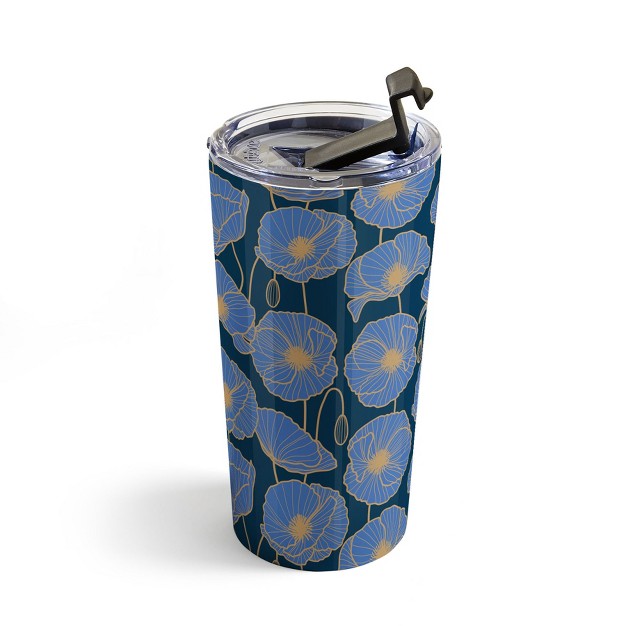 Emanuela Carratoni Moody Blue Garden 20 Oz Stainless Steel Travel Mug Deny Designs