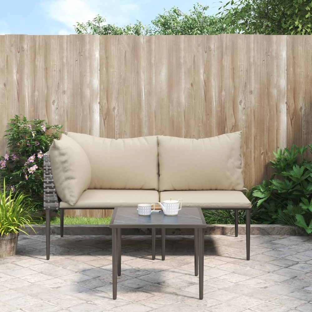 vidaXL 3 Piece Patio Lounge Set with Cushions Gray Poly Rattan   18.9\