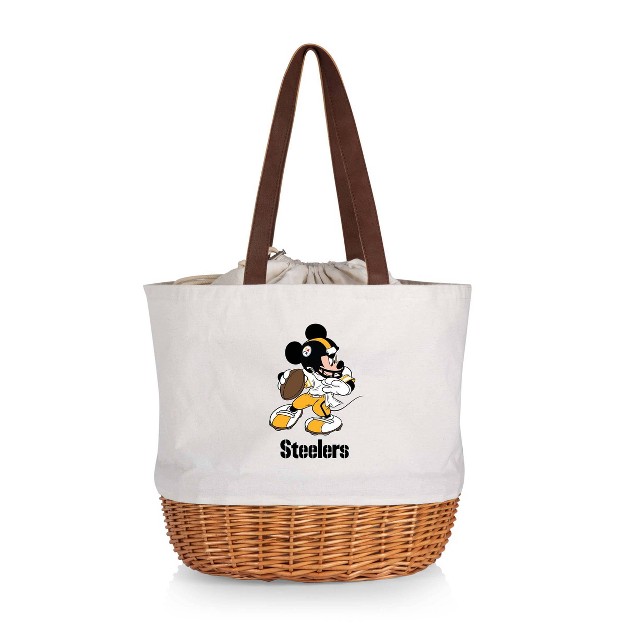 Nfl Pittsburgh Steelers Mickey Mouse Coronado Canvas And Willow Basket Tote Beige Canvas