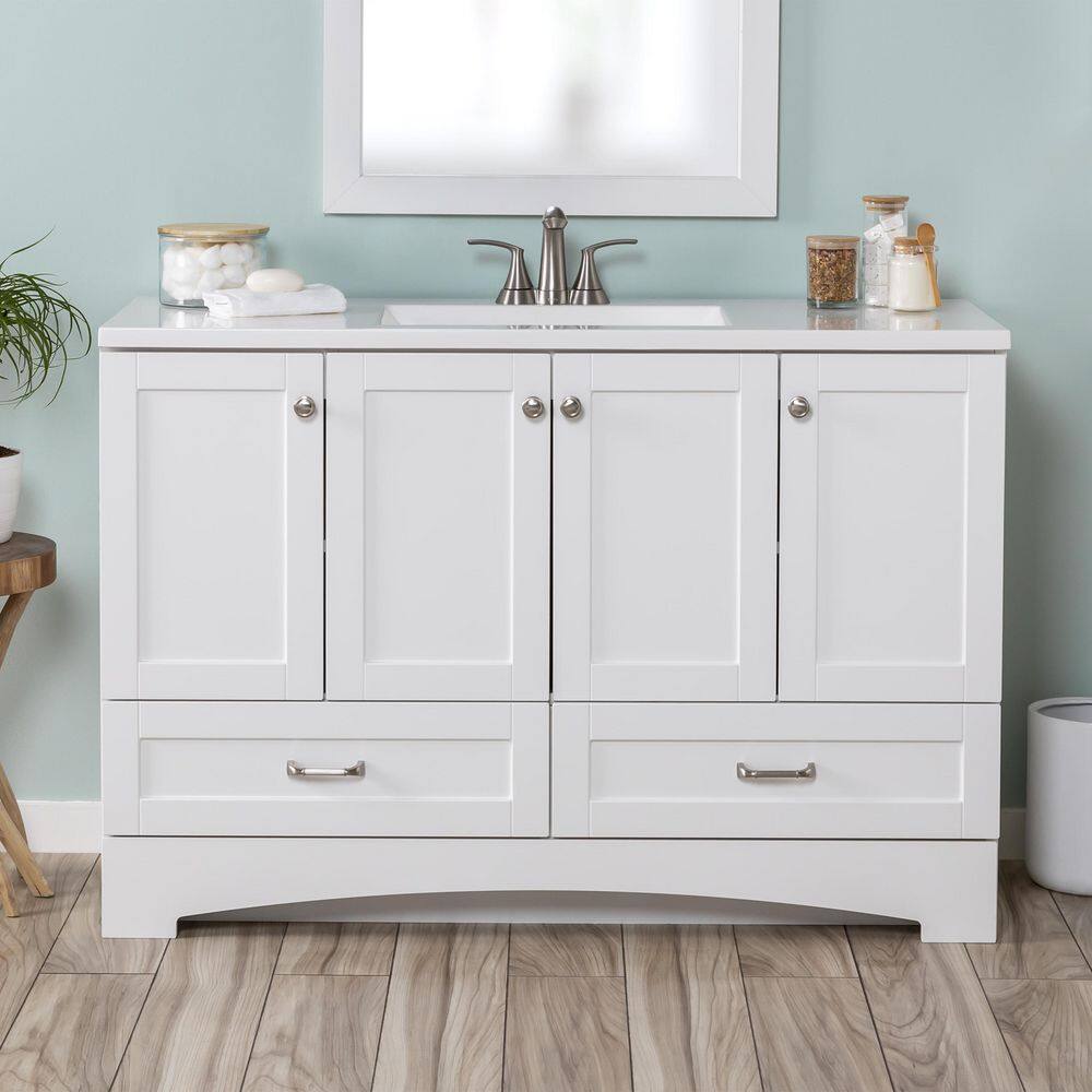 Glacier Bay Lancaster 48 in. W x 19 in. D Shaker Bath Vanity in White with White Cultured Marble Top LC48P2-WH