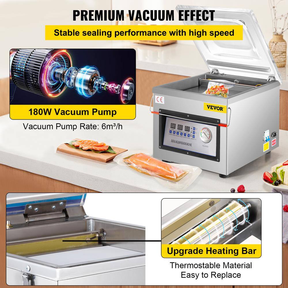 VEVOR Stainless Steel Chamber Vacuum Sealer Kitchen Food Vacuum Sealer Digital Packaging Machine Sealer for Food Saver DZ-260ZKBZJ400W01V1