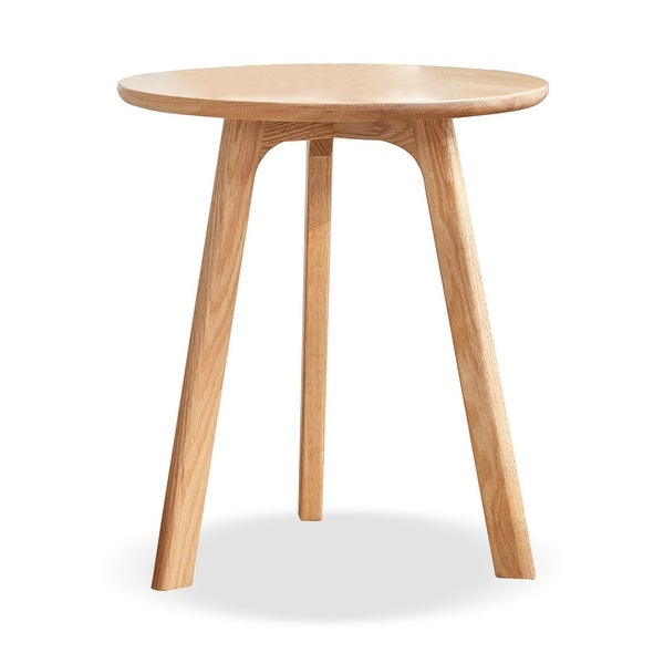 Natural Solid Oak Wood Small Round End Table