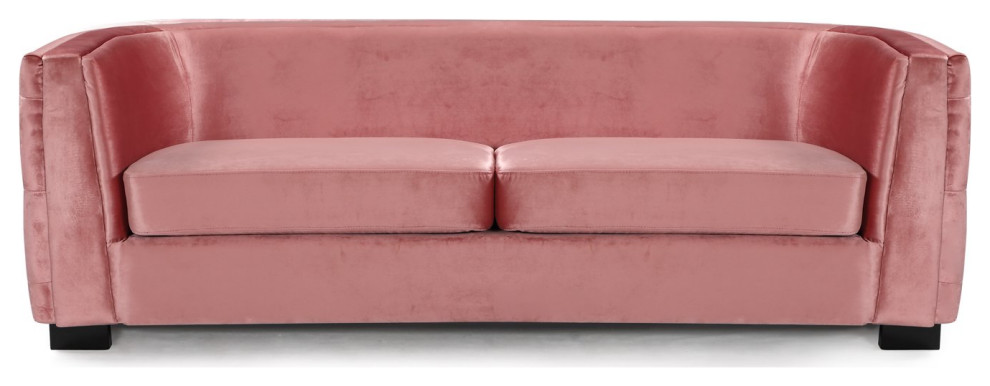 Contemporary Sofa  Curved Design With Button Tufted Velvet Upholstery  Blush   Contemporary   Sofas   by Decorn  Houzz