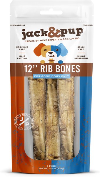 Jack and Pup Beef Rib Bone 12-in Dog Treats， 3 count