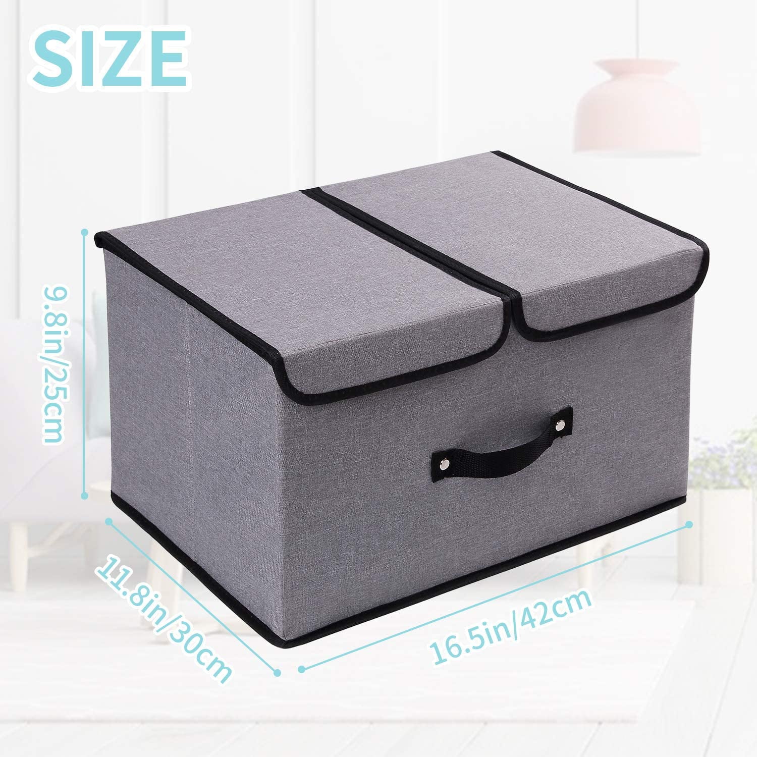 DIMJ Storage Bins with Lids, 2Pcs Large Foldable Fabric Closet Organizer Storage Boxes with Handle, Divider, Stackable Storage Basket for Shelf, Bedroom, Office, Nursery, Toys, Clothes, Books