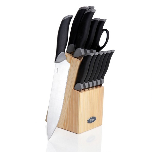 Oster Lingbergh 14 Piece Stainless Steel Cutlery Knife Set With Pine Wood Block