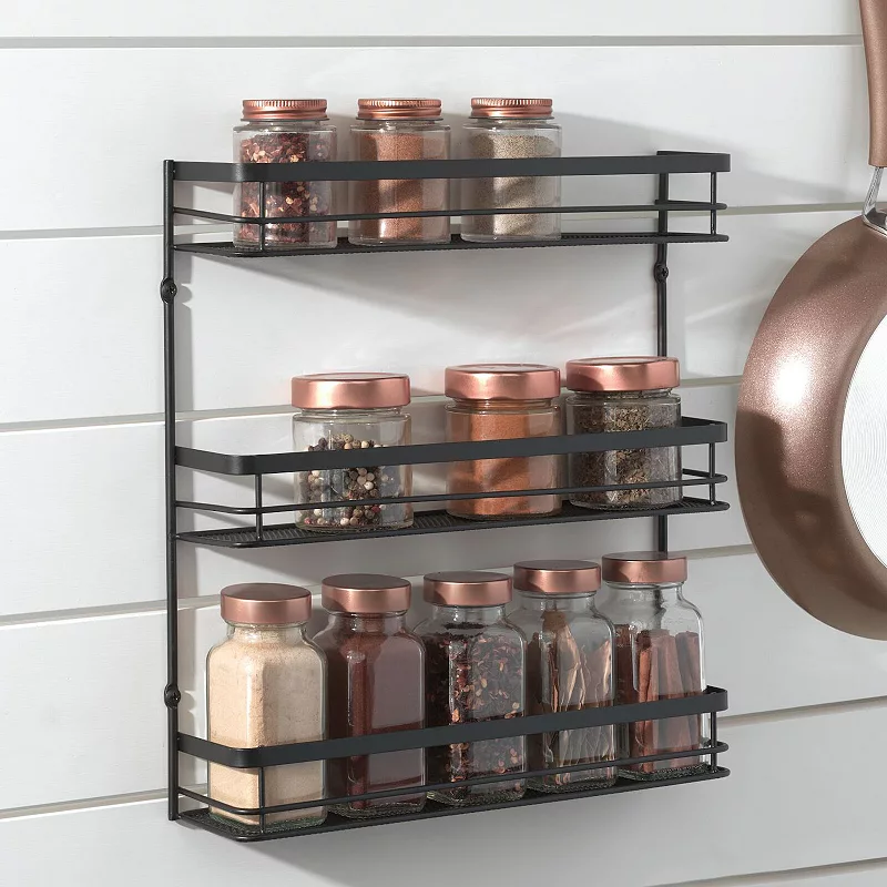 mDesign Steel Wall Mounted 3-Tier Spice Rack Storage Organizer Baskets