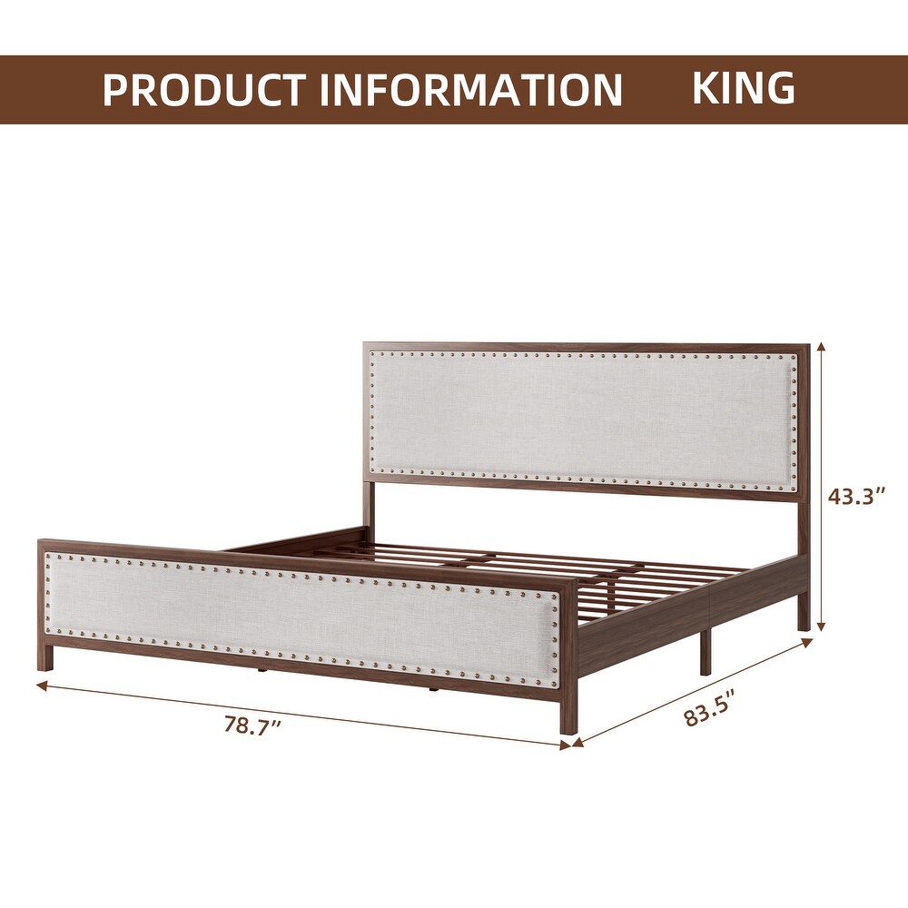 Upholstered Platform Bed with Linen Headboard and Footboard