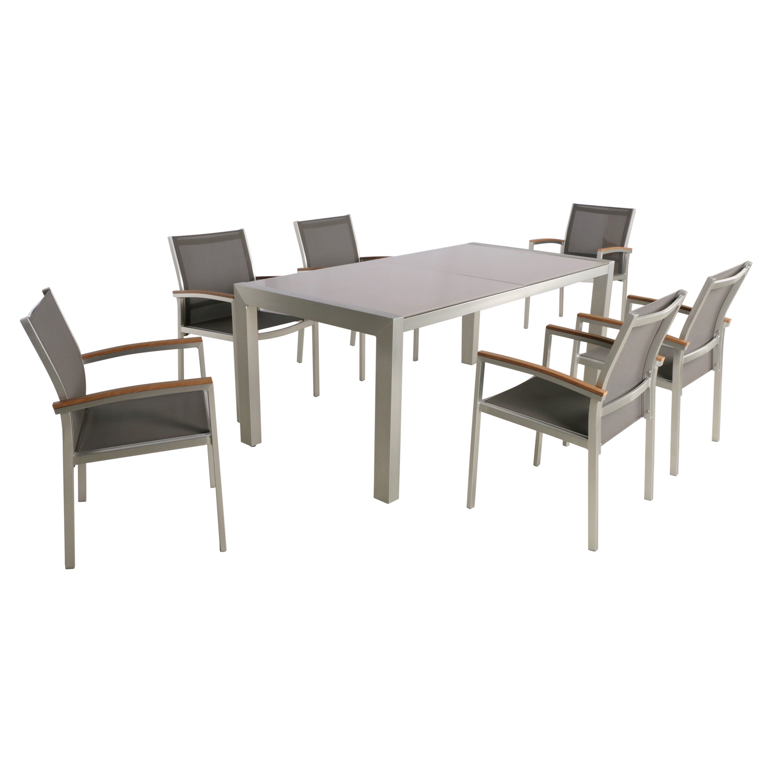 Jamine Outdoor Aluminum and Mesh 7 Piece Dining Set with Glass Table Top