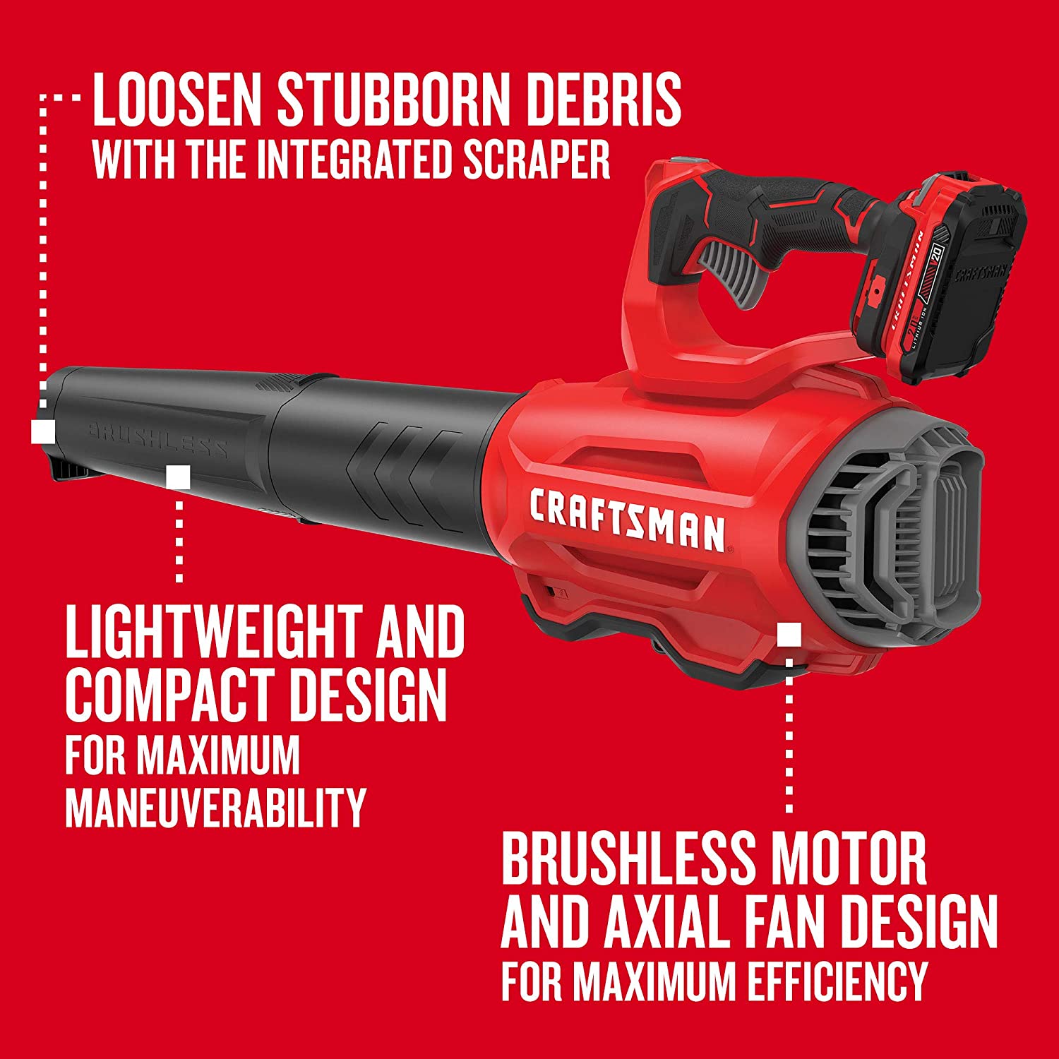 CRAFTSMAN V20 Cordless Leaf Blower， Variable Speed， Up To 100 MPH， with 2 Batteries and Charger (CMCBL720D2)