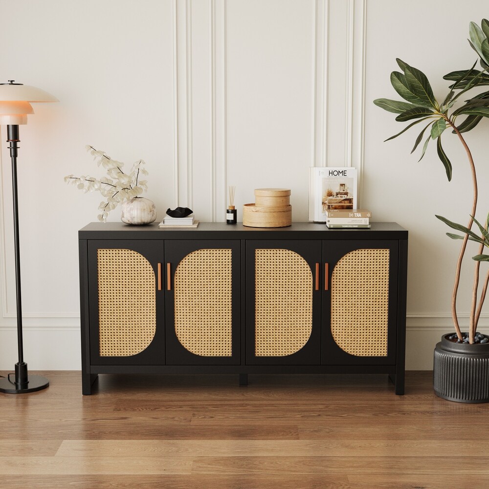 Console table with Rattan Doors and Adjustable Shelves